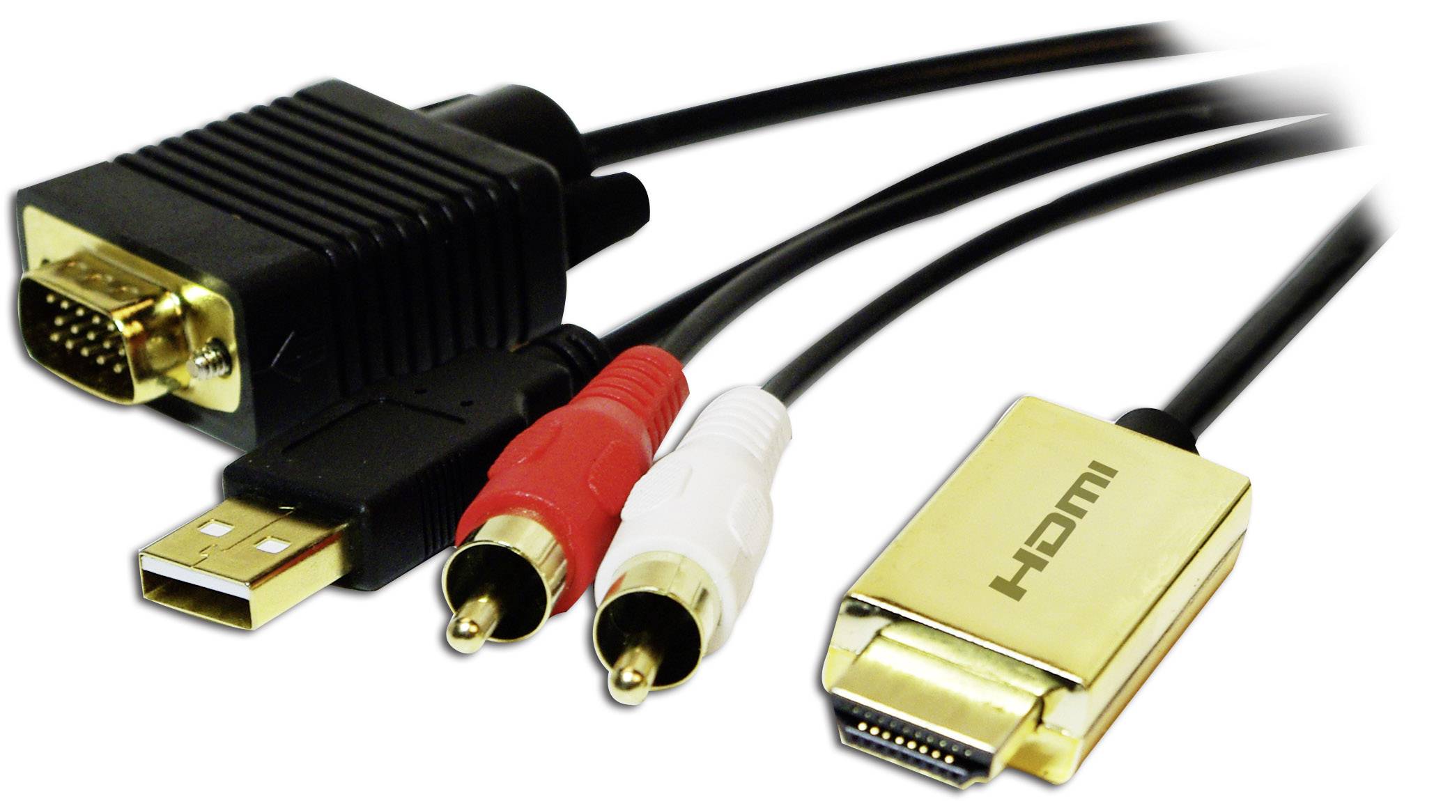 LogiLink CV0052A Adapter [1x HDMI-Stecker - 1x VGA-Stecker, Cinch-Stecker] Gold, Schwarz 2.00 m