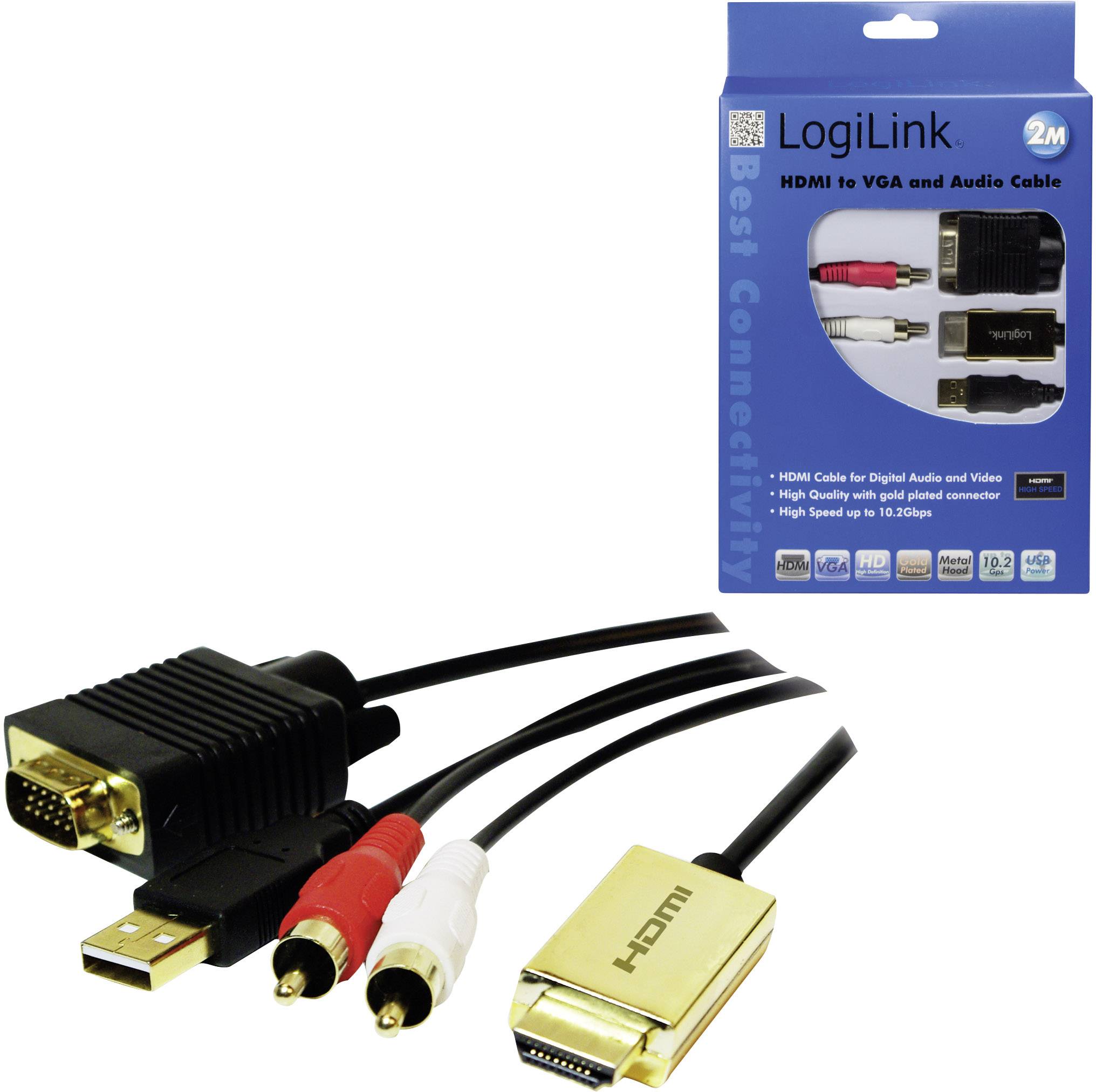 LogiLink CV0052A Adapter [1x HDMI-Stecker - 1x VGA-Stecker, Cinch-Stecker] Gold, Schwarz 2.00m