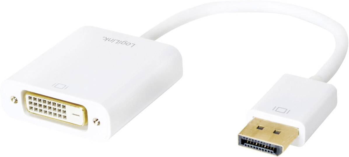 Adapterkabel mit DisplayPort-Stecker und DVI-Buchse, verwendet zur Verbindung von Computern mit Monitoren oder Projektoren.