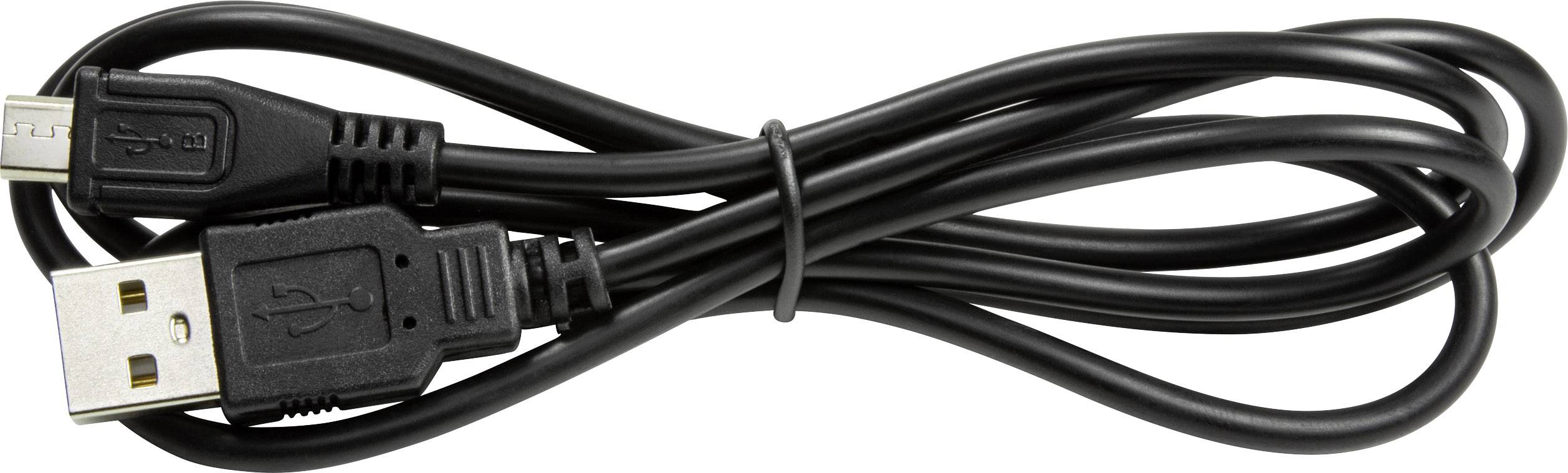 Ein schwarzes USB-Kabel, ordentlich zusammengelegt, zeigt die USB-Anschlüsse an beiden Enden.