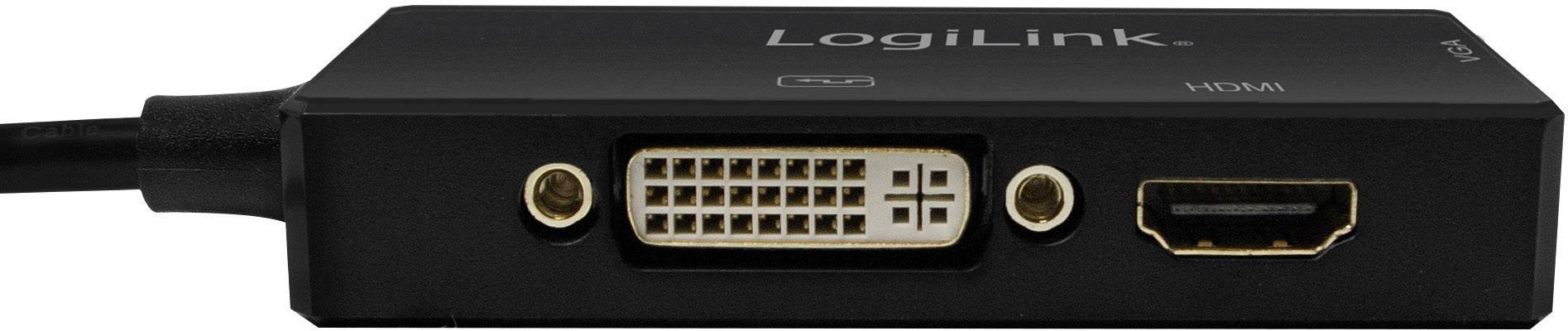 Schwarzer Adapter von LogiLink mit DVI- und HDMI-Anschlüssen. Ideal für die Verbindung von Computern mit Monitoren oder Projektoren.