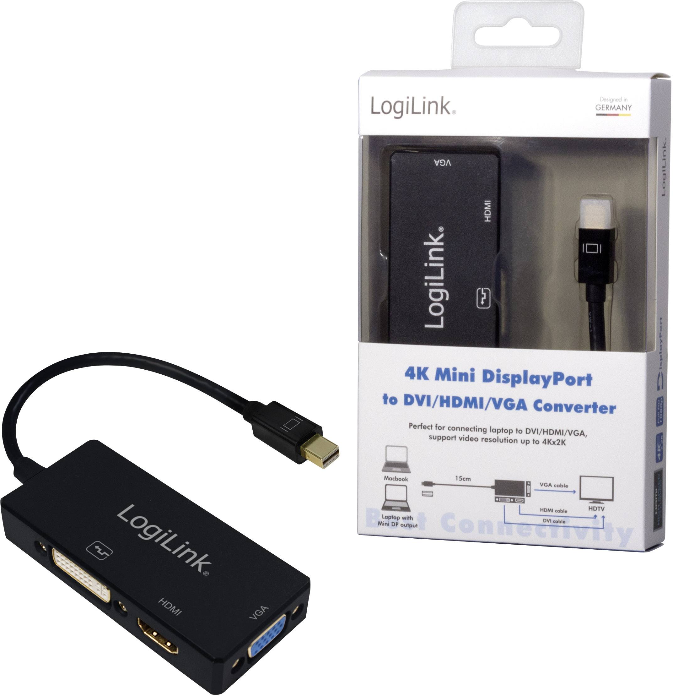 LogiLink CV0110 Adapter [1x Mini-DisplayPort Stecker - 1x DVI-Buchse 24+1pol., HDMI-Buchse, VGA-Buchse] Schwarz