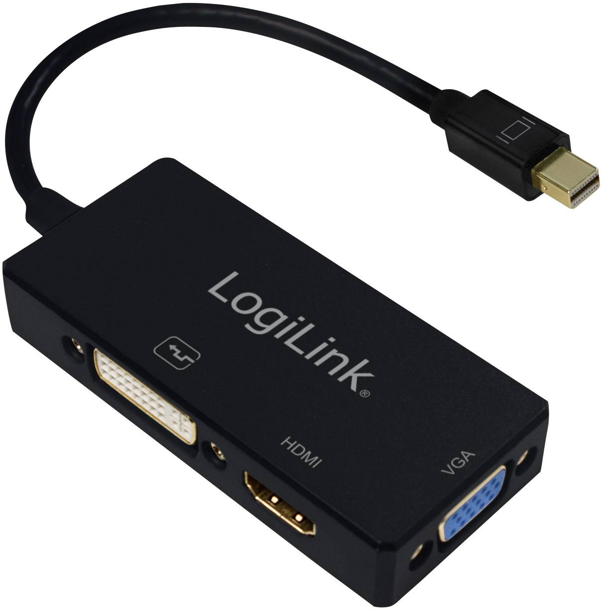 LogiLink CV0110 Adapter [1x Mini-DisplayPort Stecker - 1x DVI-Buchse 24+1pol., HDMI-Buchse, VGA-Buchse] Schwarz