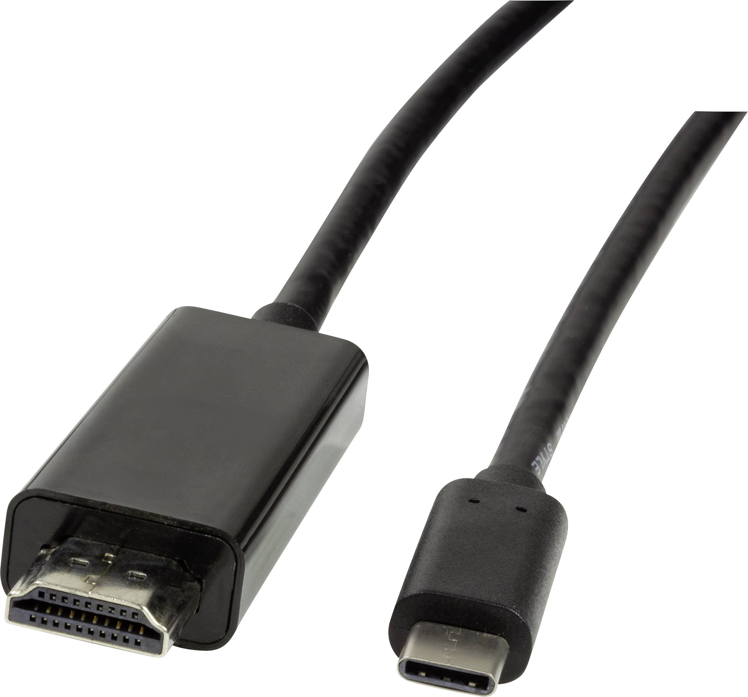 Kabel mit HDMI-Anschluss links und USB-C-Anschluss rechts. Ideal für die Verbindung von Geräten wie Laptops und Monitoren.