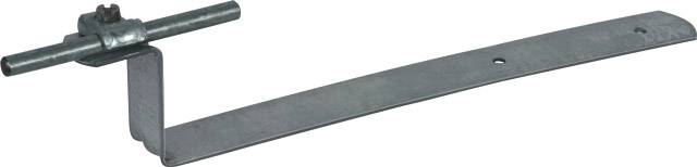 Metallverbinder mit verstellbarem Gelenk und flachem, langen Arm. Verwendet zur Befestigung oder Stabilisierung von Bauteilen.