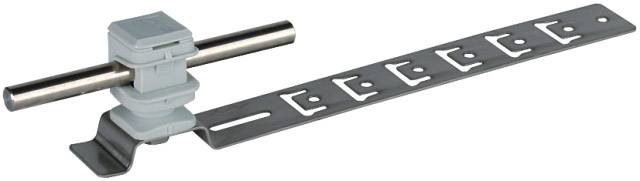 Metallträger mit Kunststoffhalterung und verstellbarer Befestigungsleiste für industrielle Anwendungen.