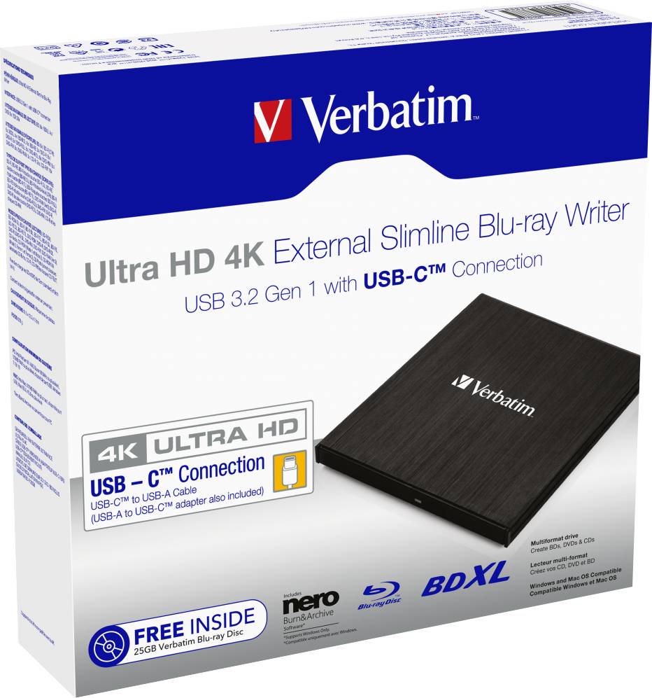 Verbatim External Ultra HD 4K Blu-ray Brenner Extern 4K-Videounterstützung Retail USB-C® (USB 3.2 G