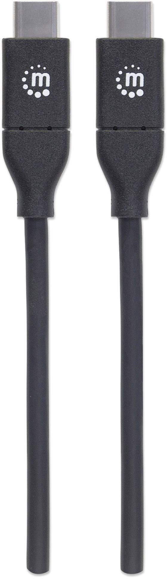 Zwei schwarze USB-C-Kabel mit einem kleinen weißen Logo auf jedem Stecker.