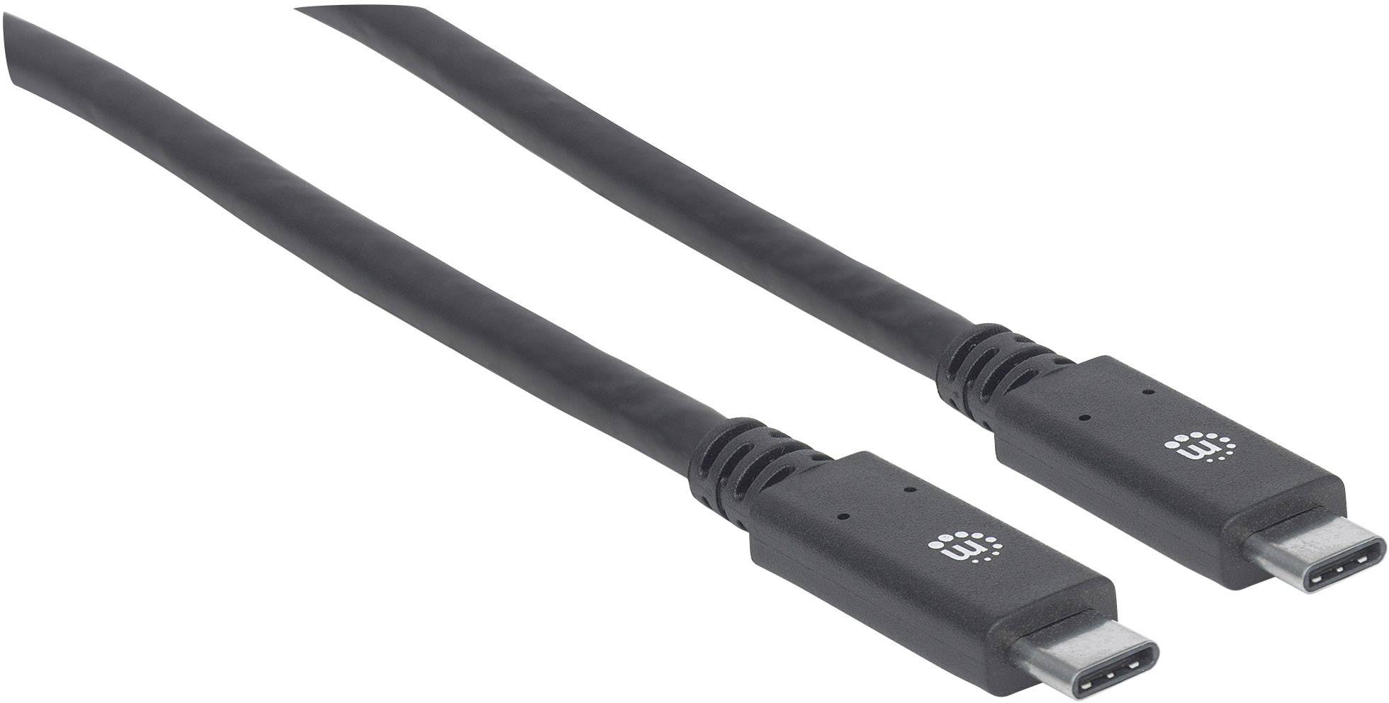 Zwei schwarze USB-C-Kabel, die nebeneinander liegen, mit identischen Steckern an beiden Enden.