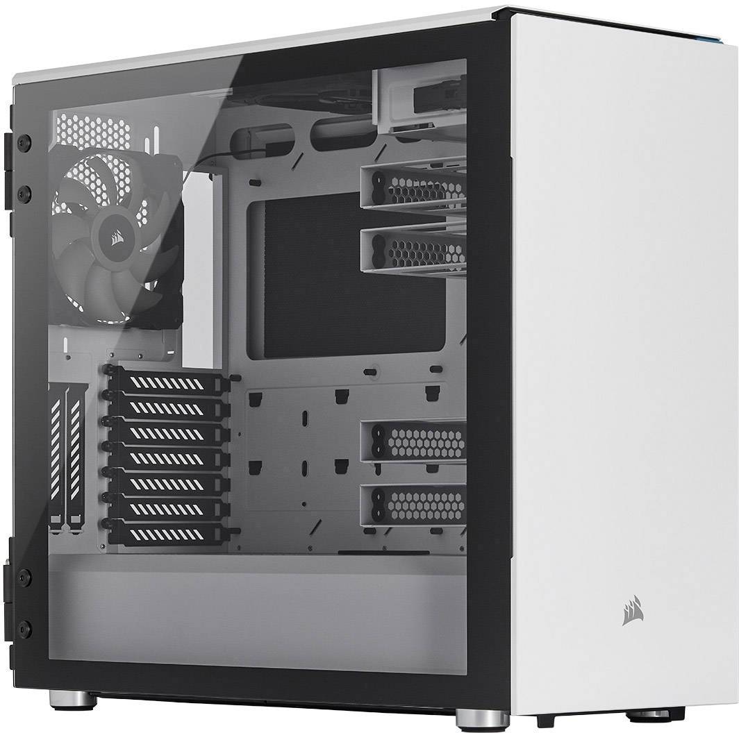 Corsair Carbide 678C Tempered Glass Midi-Tower PC-Gehäuse Weiß 3 vorinstallierte Lüfter, gedämmt, Seitenfenster, Staubfilter
