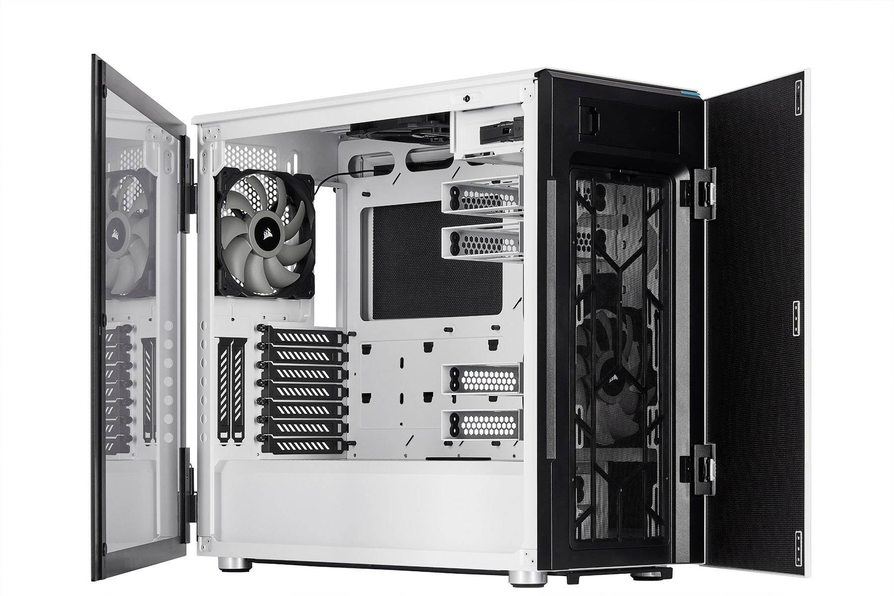 Corsair Carbide 678C Tempered Glass Midi-Tower PC-Gehäuse Weiß 3 vorinstallierte Lüfter, gedämmt, Seitenfenster, Staubfilter