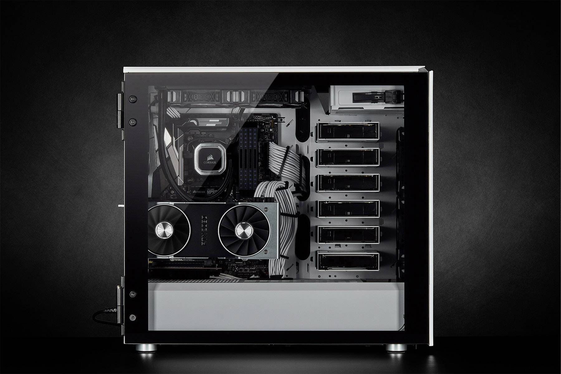 Corsair Carbide 678C Tempered Glass Midi-Tower PC-Gehäuse Weiß 3 vorinstallierte Lüfter, gedämmt, Seitenfenster, Staubfilter