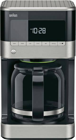 Braun PurAroma 7 KF 7120 Kaffeemaschine Edelstahl, Schwarz Fassungsvermögen Tassen=12 Timerfunktion, Glaskanne