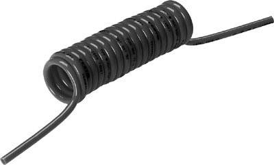 Eine schwarz gefärbte, spiralförmig gewickelte Rohrleitung zur Verwendung in Hydrauliksystemen.