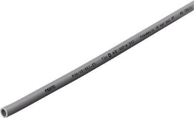 Graues Festo-Rohr mit schwarzem Text. Textdetails: 