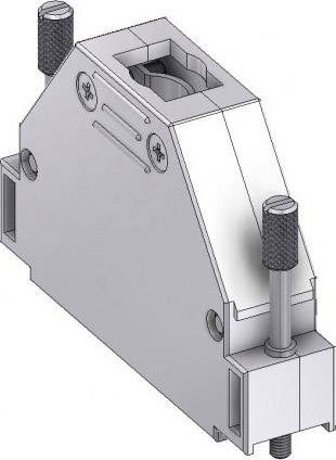 Abbildung einer technischen Komponente oder eines Mechanismus mit Schrauben und Öffnungen, möglicherweise ein Teil einer Maschine oder eines Geräts.