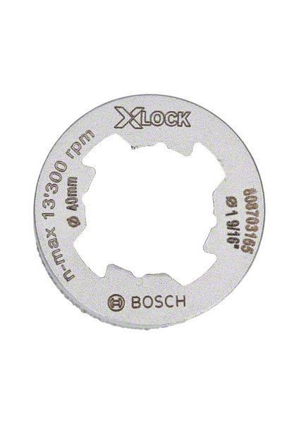 Runde Metallscheibe mit 'X-LOCK' Logo. Aufschrift: 'n max 13.300 rpm, 40mm, 2608599615, BOSCH'.
