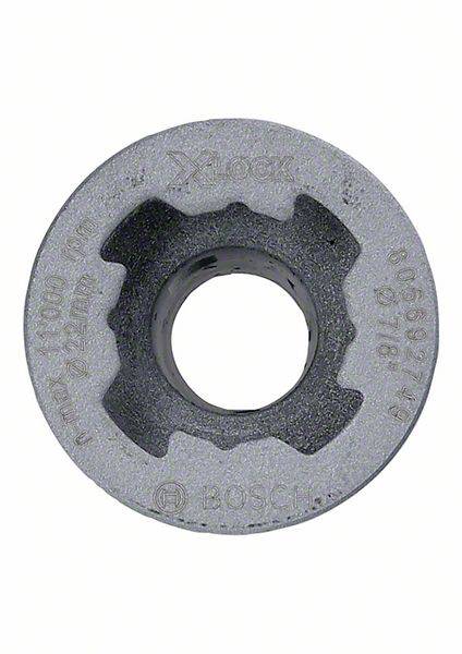 Scheibenadapter mit Bosch-Logo, metallisch, zylindrische Form, Loch in der Mitte. Geeignet für Schleifmaschinen.