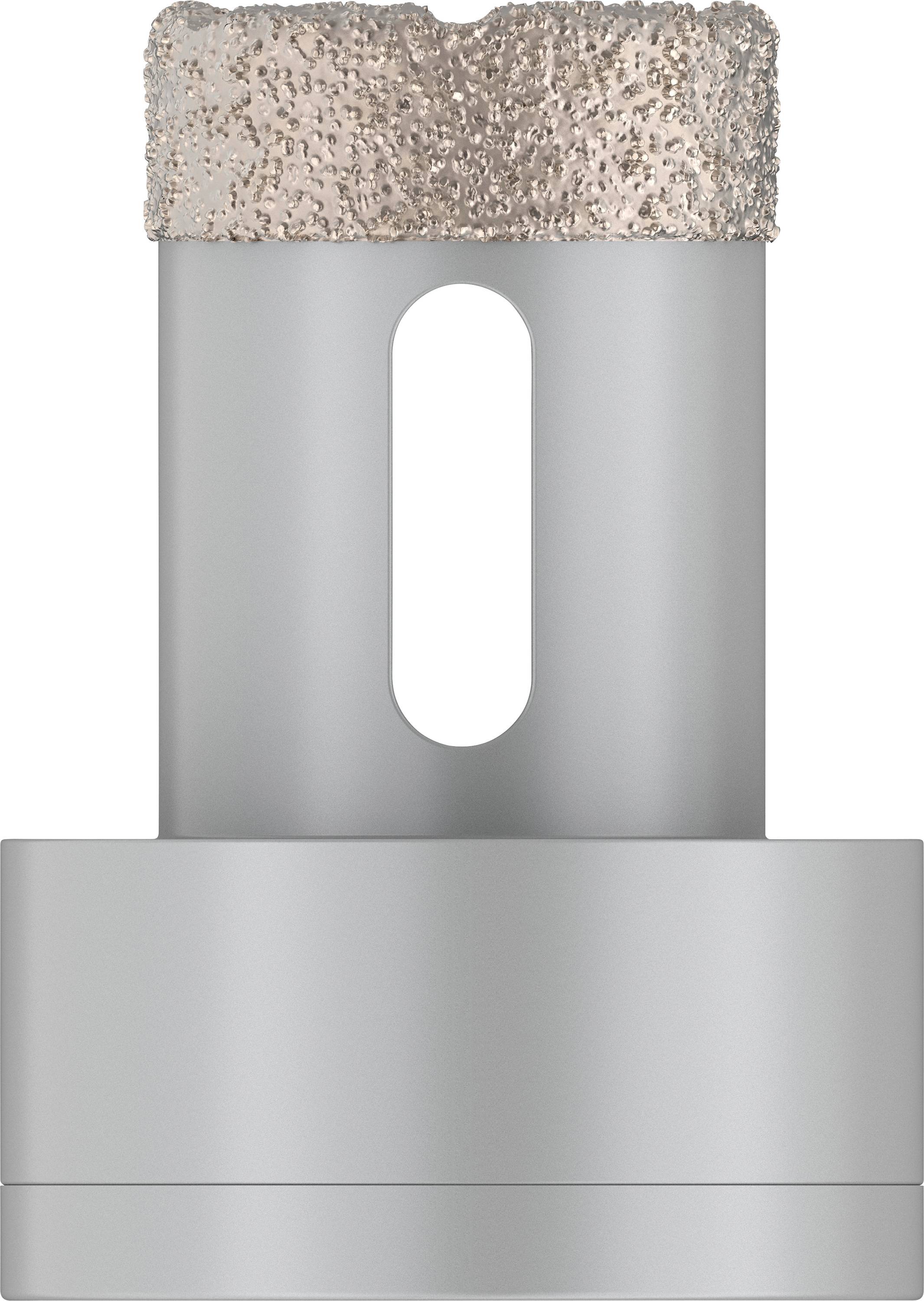 Graues, zylindrisches Bohrwerkzeug mit diamantartiger Beschichtung oben. Hauptsächlich zur Bearbeitung harter Materialien verwendet.