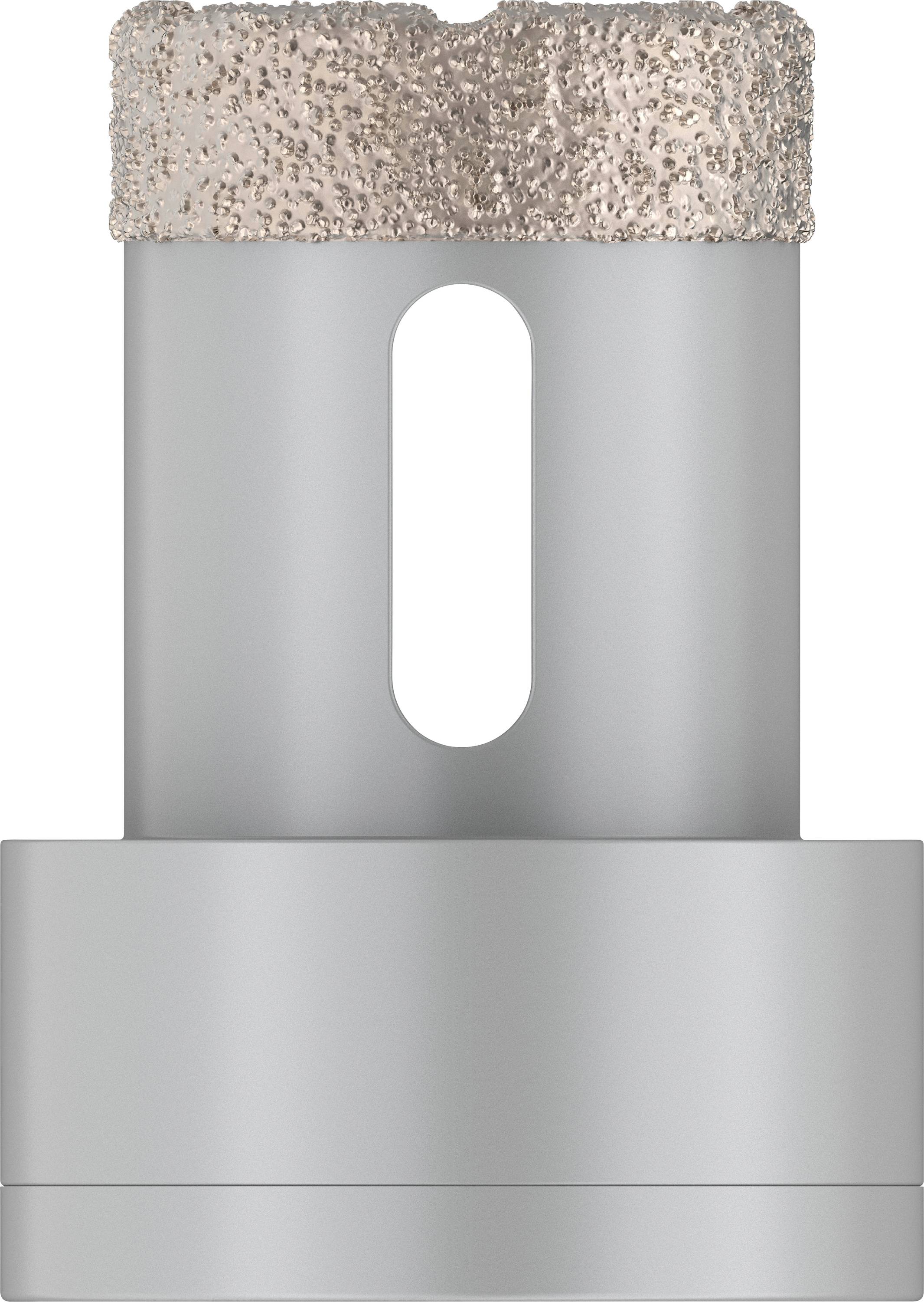 Ein silberner, zylindrischer Aufsatz mit rauer, körniger Oberseite. Der Aufsatz hat eine zentrale Aussparung und sieht robust aus.