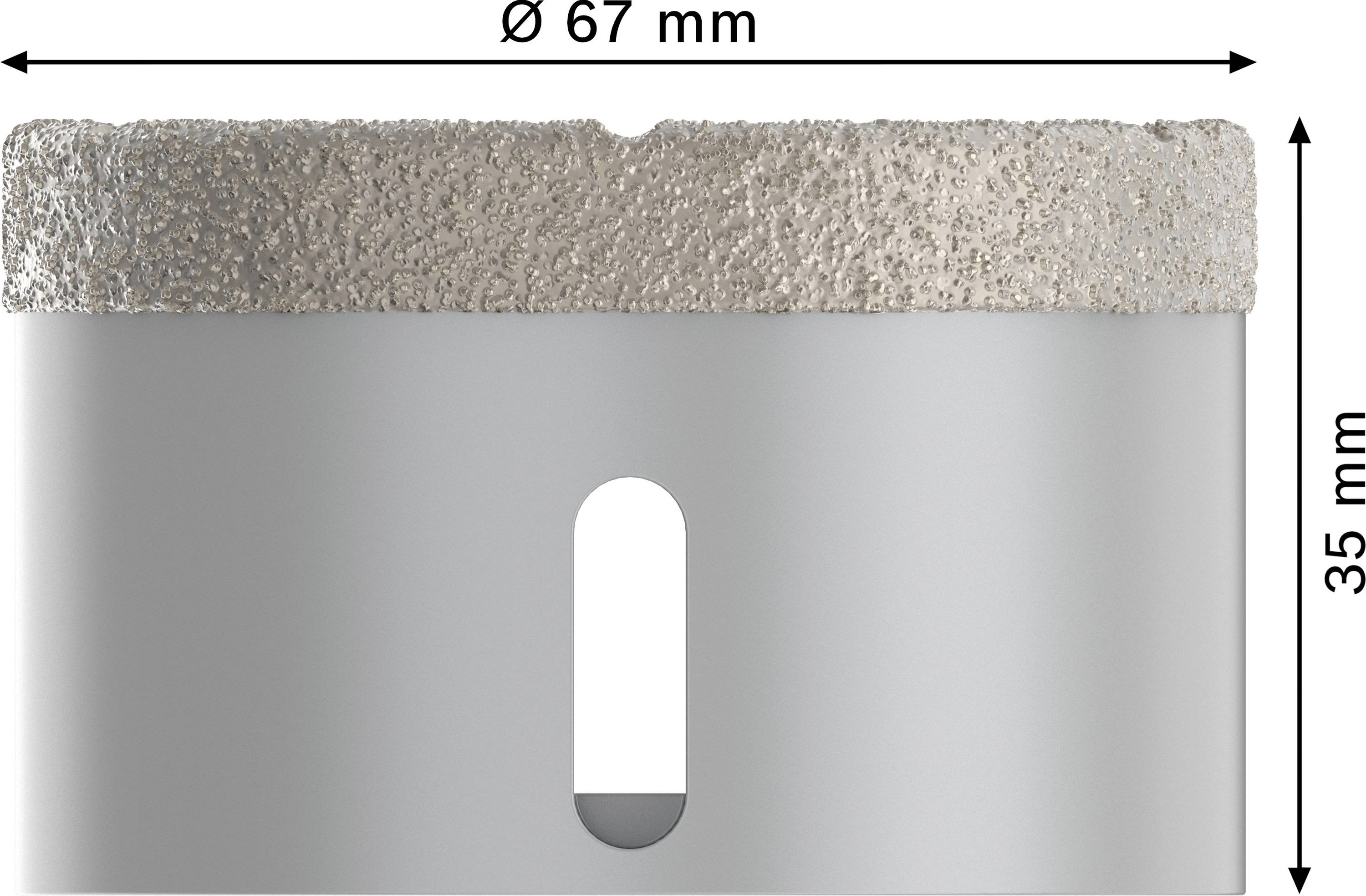 Bimetall-Lochsäge mit einem Durchmesser von 67 mm und einer Höhe von 35 mm, verwendet für präzises Bohren in verschiedene Materialien.