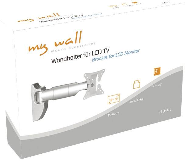 Die Verpackung zeigt einen Wandhalter für LCD-TV von 'my wall'. Geeignet für 10