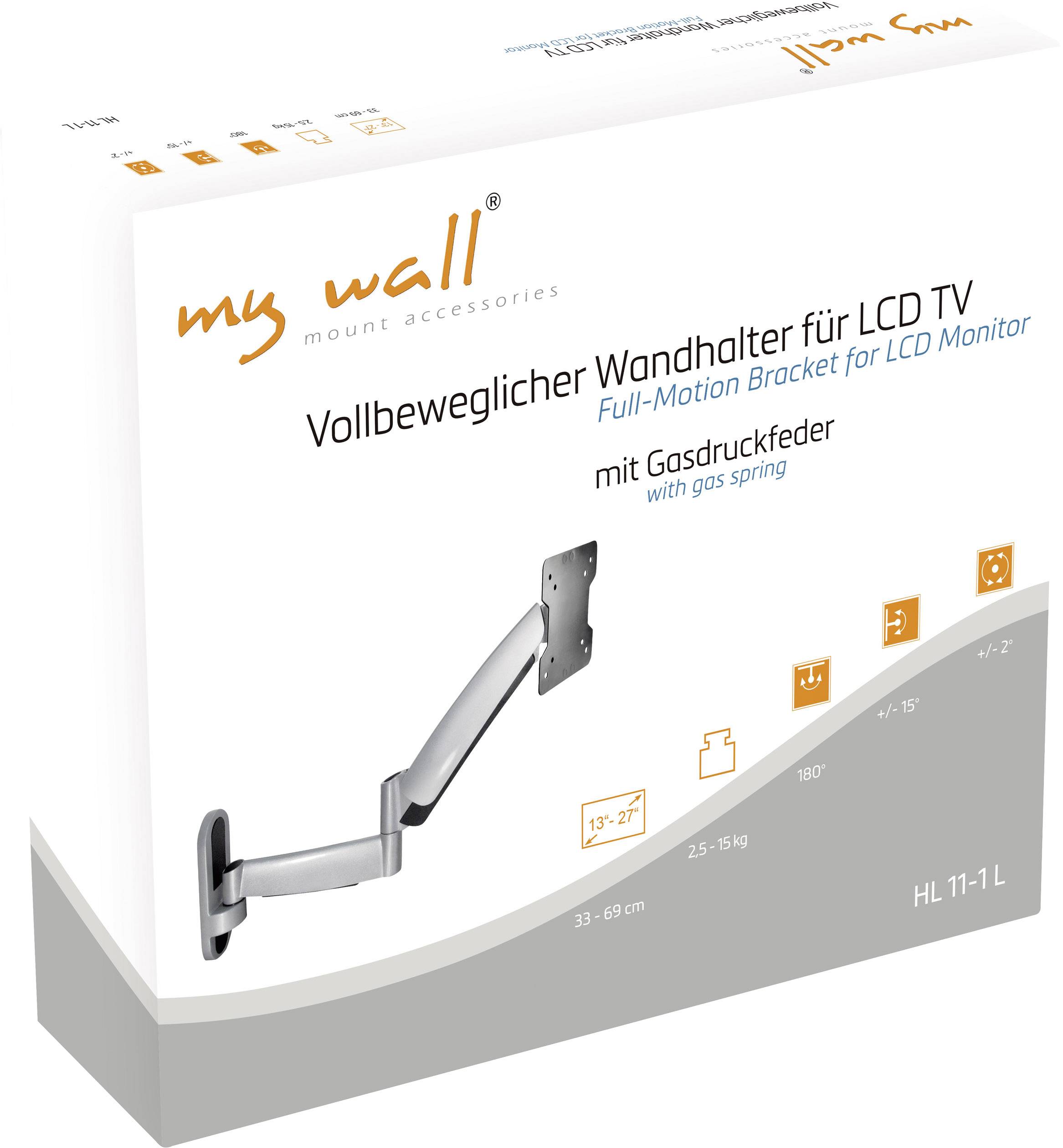 My Wall HL11-1L TV-Wandhalterung 33,0cm (13") - 68,6cm (27") Drehbar, Höhenverstellbar, Neigbar+Schwenkbar, Rotierbar