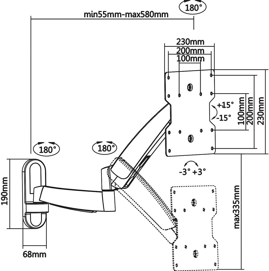 My Wall HL11-2L TV-Wandhalterung Gasdruck-Technik, Neigbar, Schwenkbar, Variabler Wandabstand 58,4 cm (23") - 106,7 cm (42") Neigbar+Schwenkbar