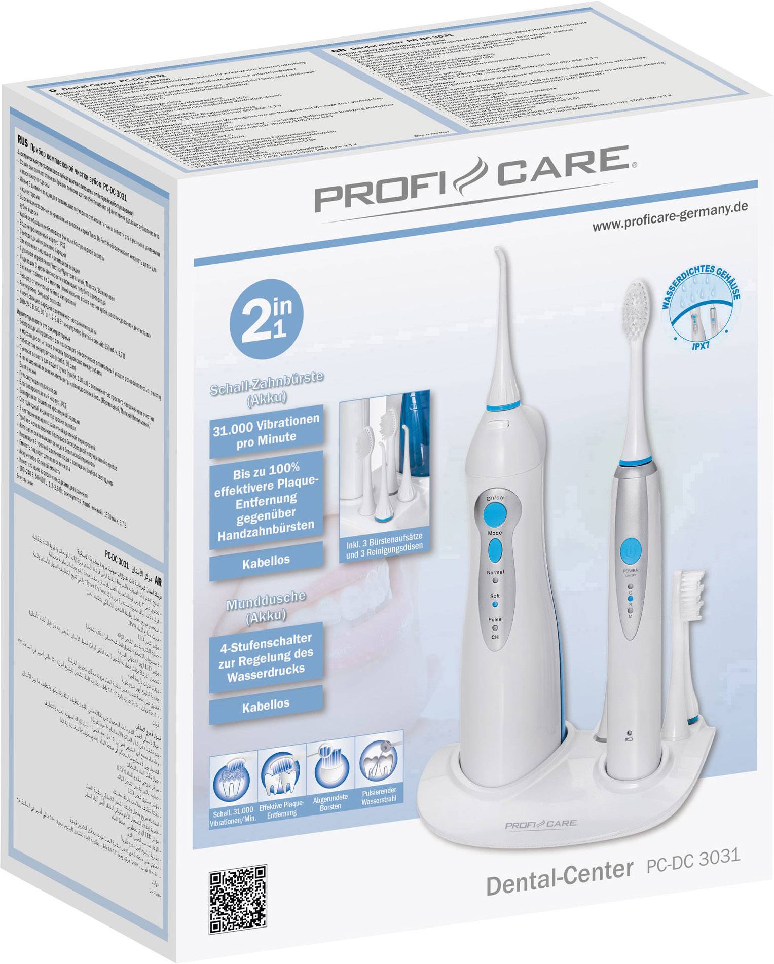 Profi-Care PC-DC 3031 330310 Elektrische Zahnbürste, Munddusche Schallzahnbürste Weiß