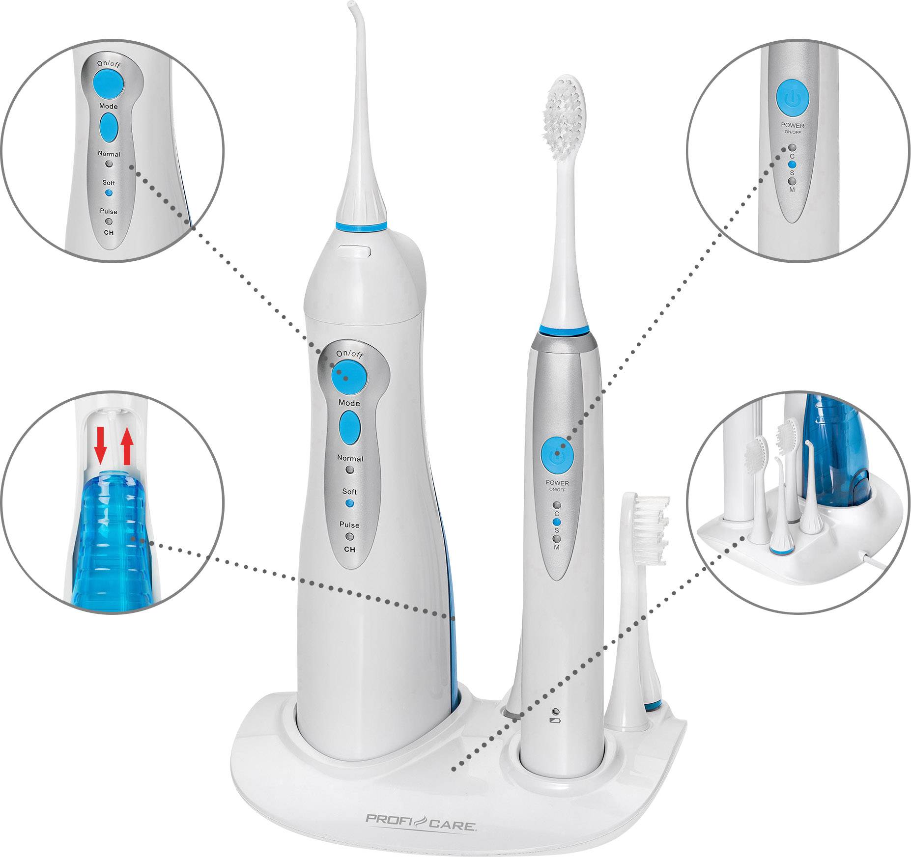 Profi-Care PC-DC 3031 330310 Elektrische Zahnbürste, Munddusche Schallzahnbürste Weiß