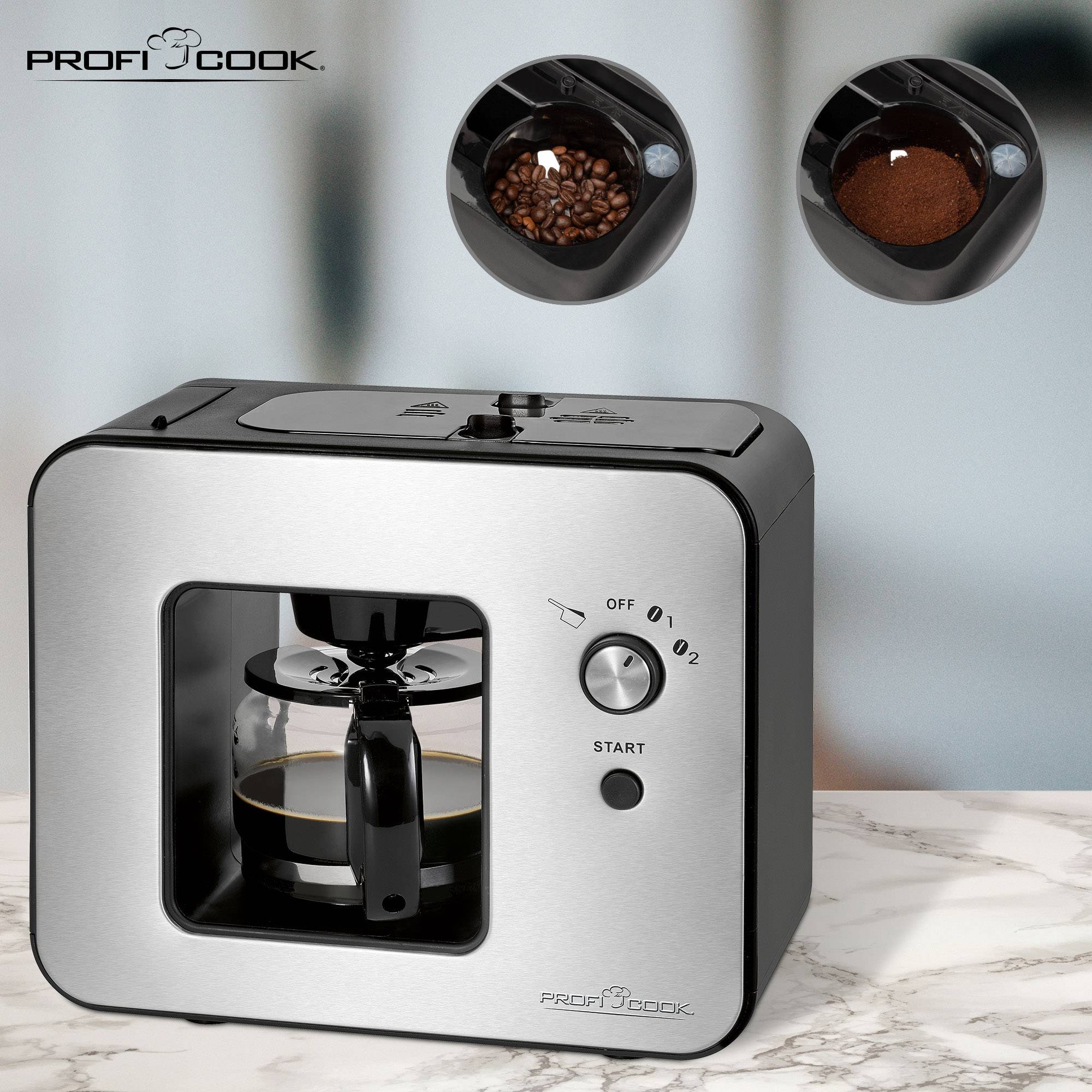 Profi Cook PC-KA 1152 Kaffeemaschine Edelstahl, Schwarz Fassungsvermögen Tassen=5 mit Mahlwerk