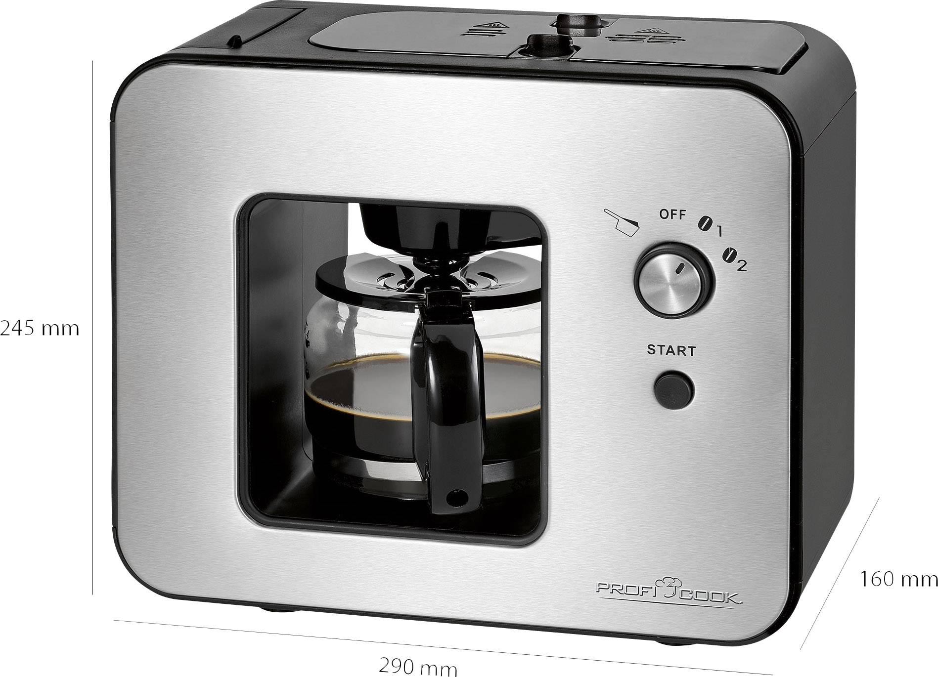Profi Cook PC-KA 1152 Kaffeemaschine Edelstahl, Schwarz Fassungsvermögen Tassen=5 mit Mahlwerk