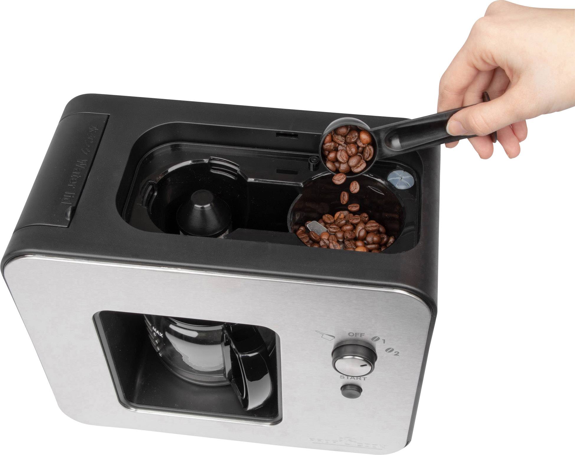 Profi Cook PC-KA 1152 Kaffeemaschine Edelstahl, Schwarz Fassungsvermögen Tassen=5 mit Mahlwerk