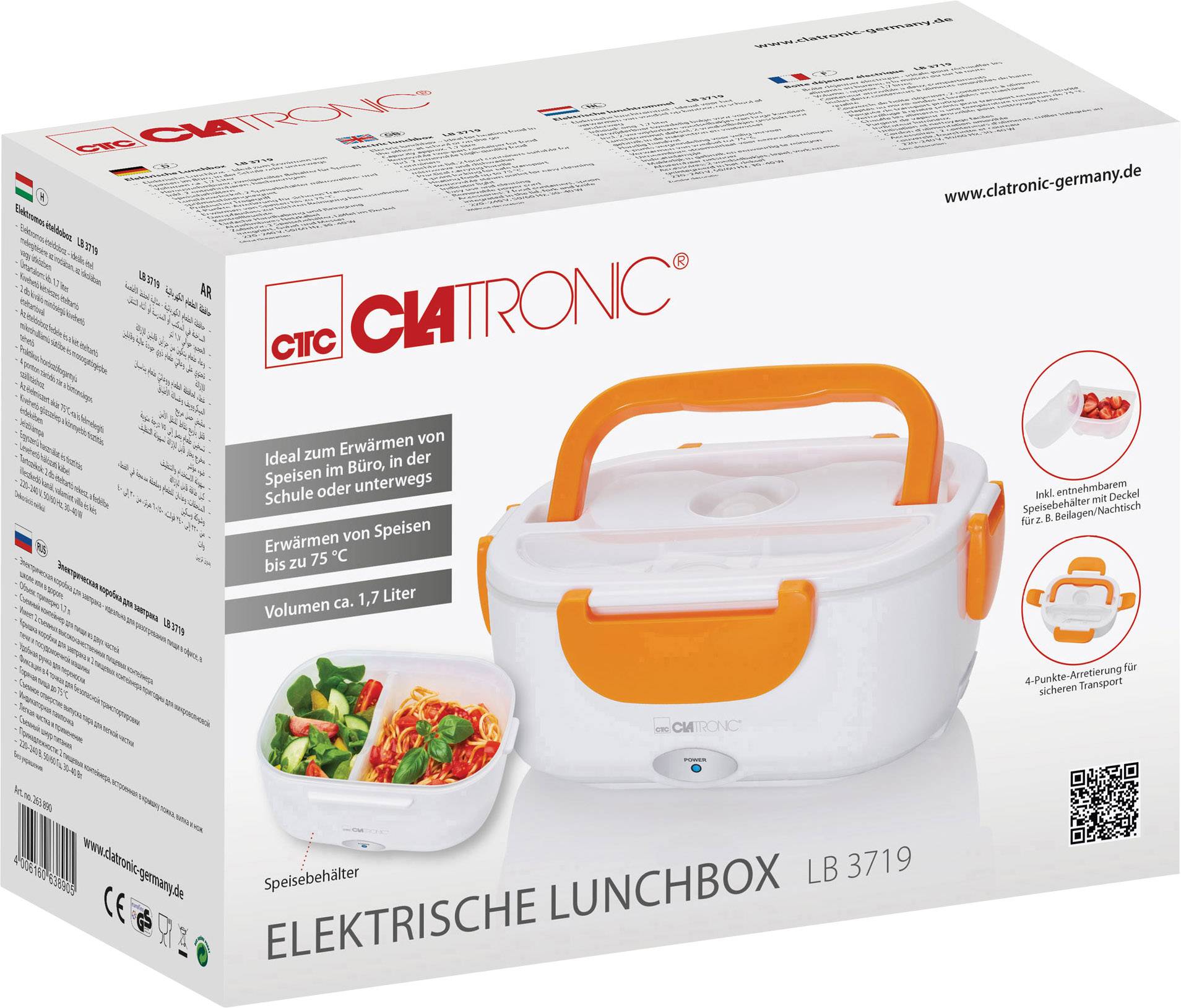 Clatronic LB 3719 263890 Elektrische Lunchbox Weiß, Orange
