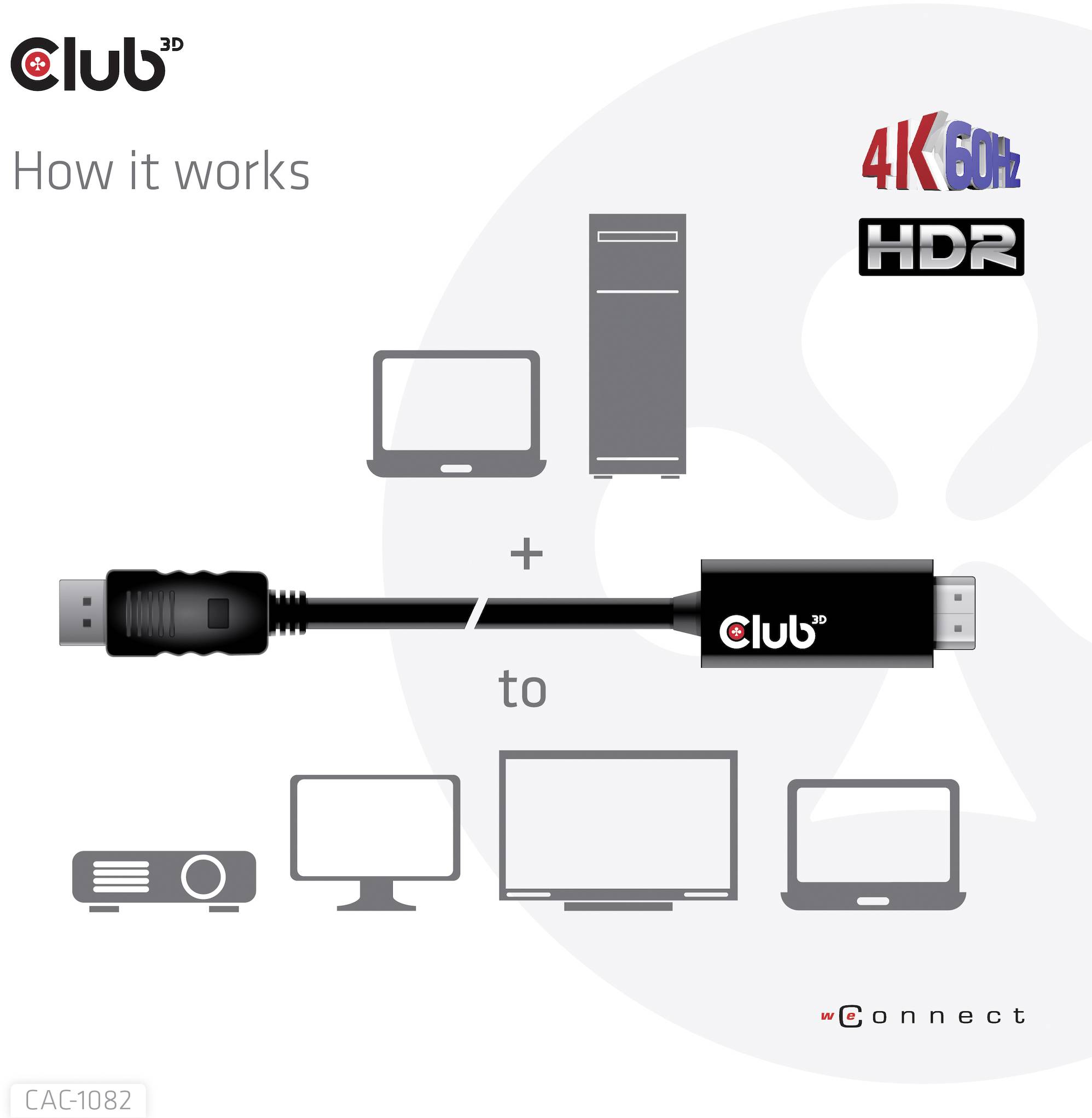 Club3D DisplayPort / HDMI Adapterkabel DisplayPort Stecker, HDMI-A Stecker 2.00 m Silber CAC-1082 D