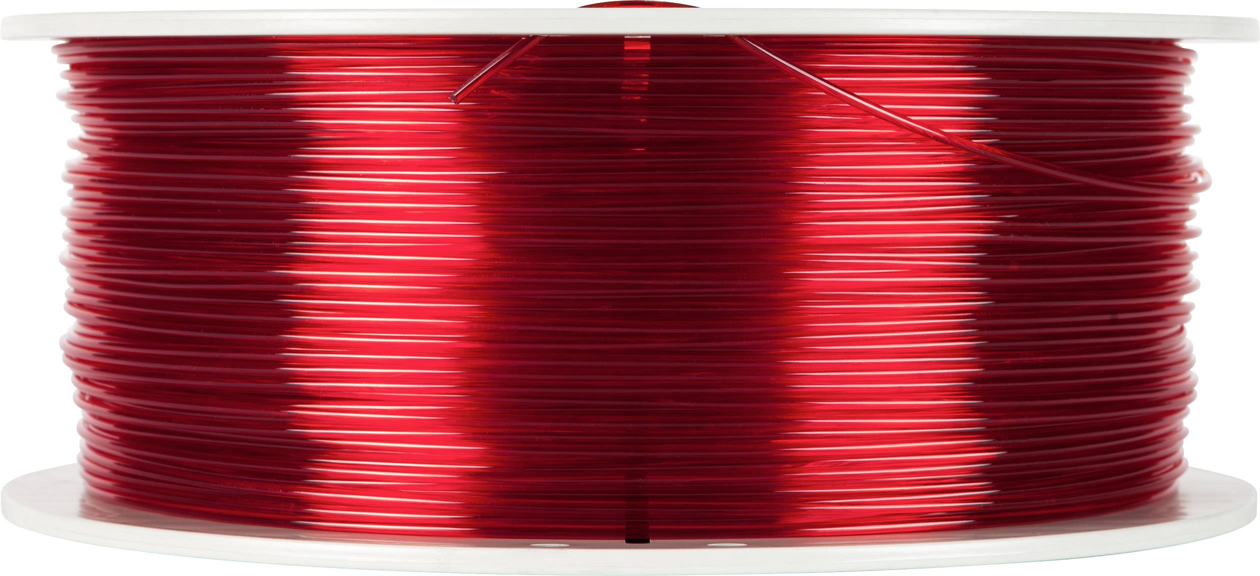 Eine Rolle mit rotem Filament für 3D-Drucker, gleichmäßig aufgespult und bereit zur Verwendung.