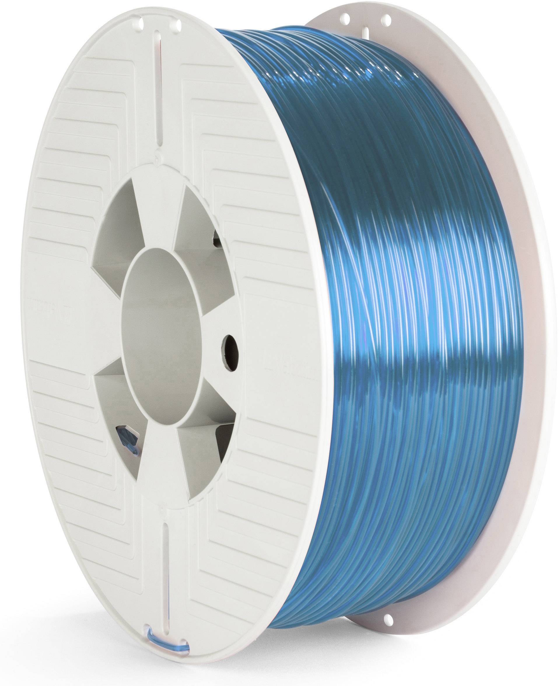 Eine weiße Spule mit blauem 3D-Drucker-Filament.
