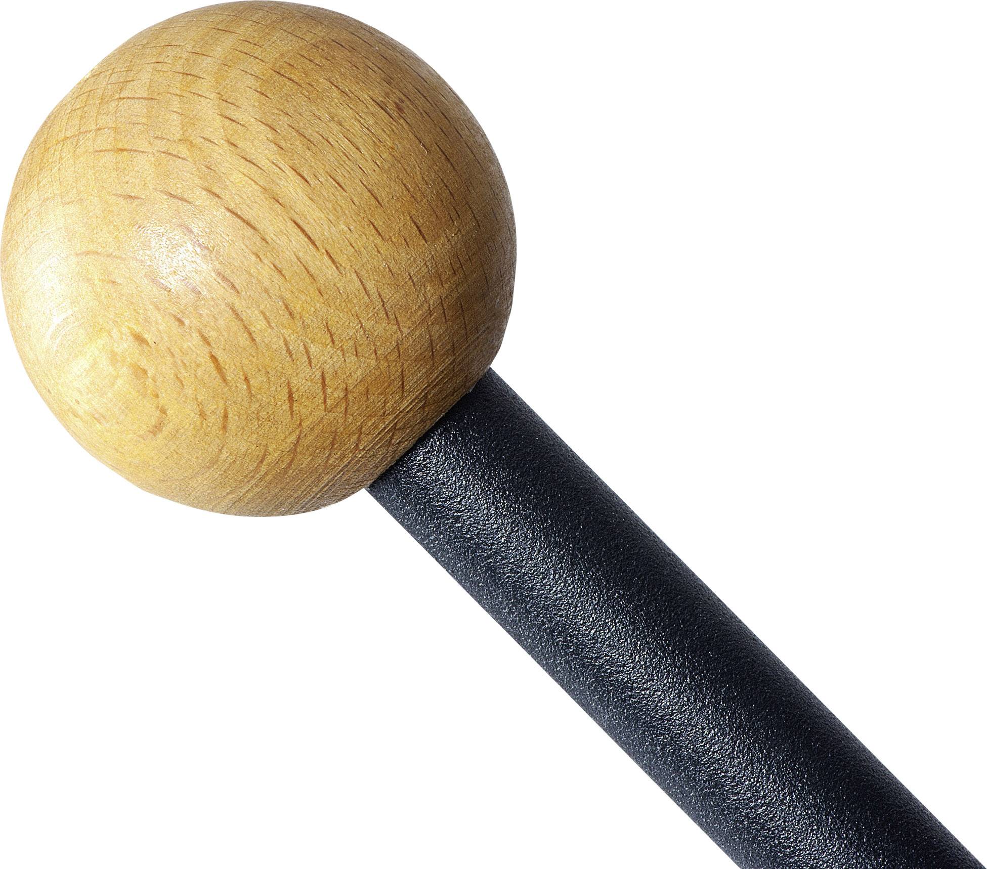 Holzkugelgriff auf schwarzem Metallstab.