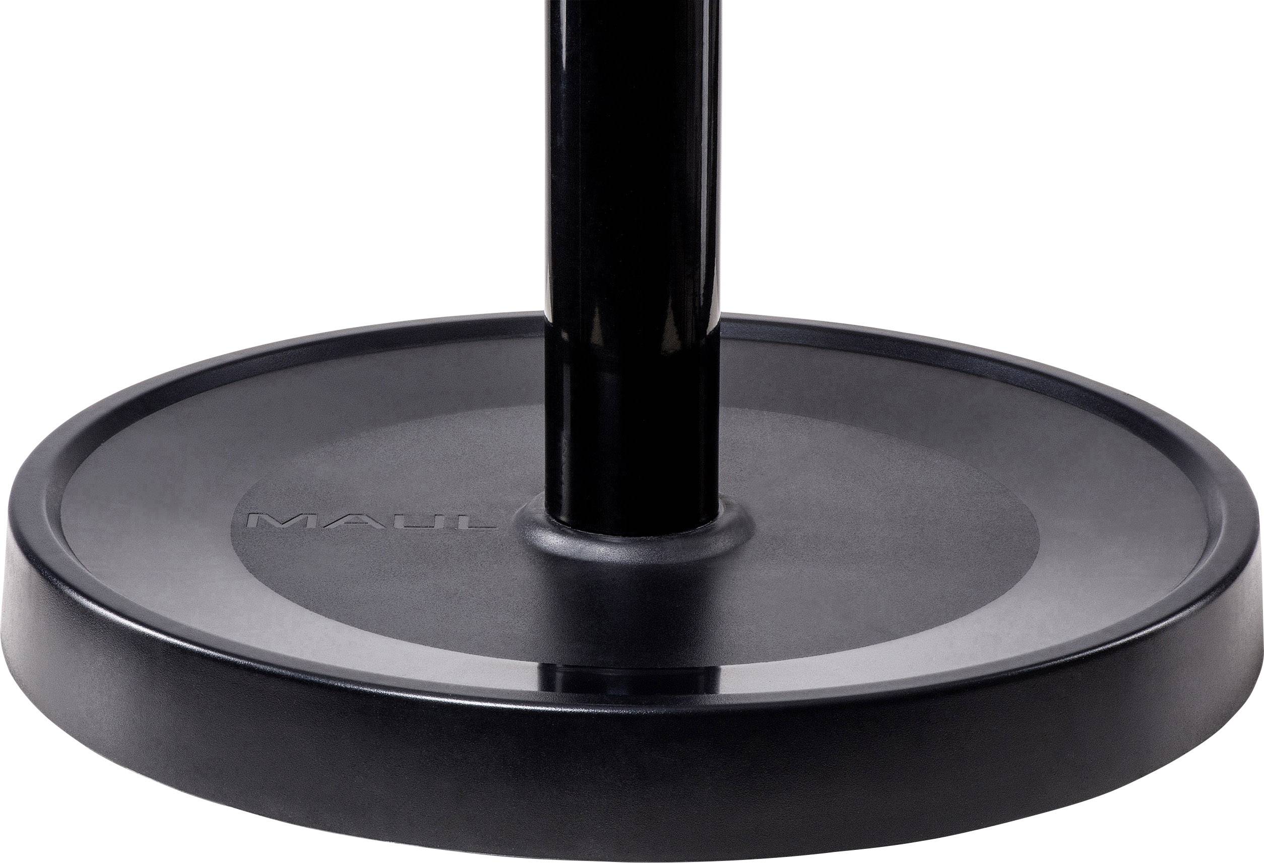Schwarzer runder Sockel eines Stehpults, schlichtes modernes Design, mit einer Stange in der Mitte.