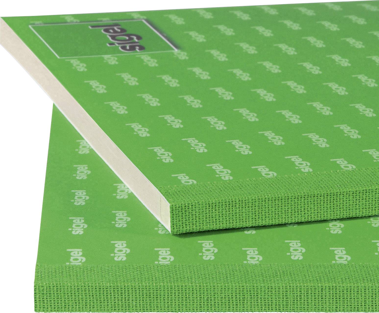 Zwei grüne Blöcke mit dem Logo 'Sigel' in Weiß, gestapelt. Ideal für Notizen und Bürobedarf.
