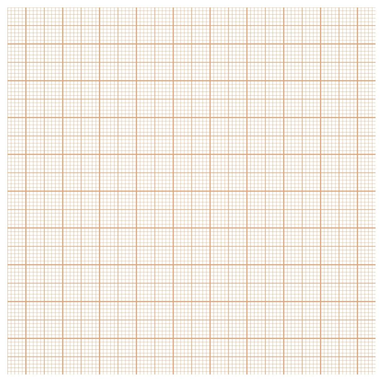 Blanko-Millimeterpapier mit einem hellorgangen quadratischen Gitter und dunkleren Hauptgitterlinien auf weißem Hintergrund.
