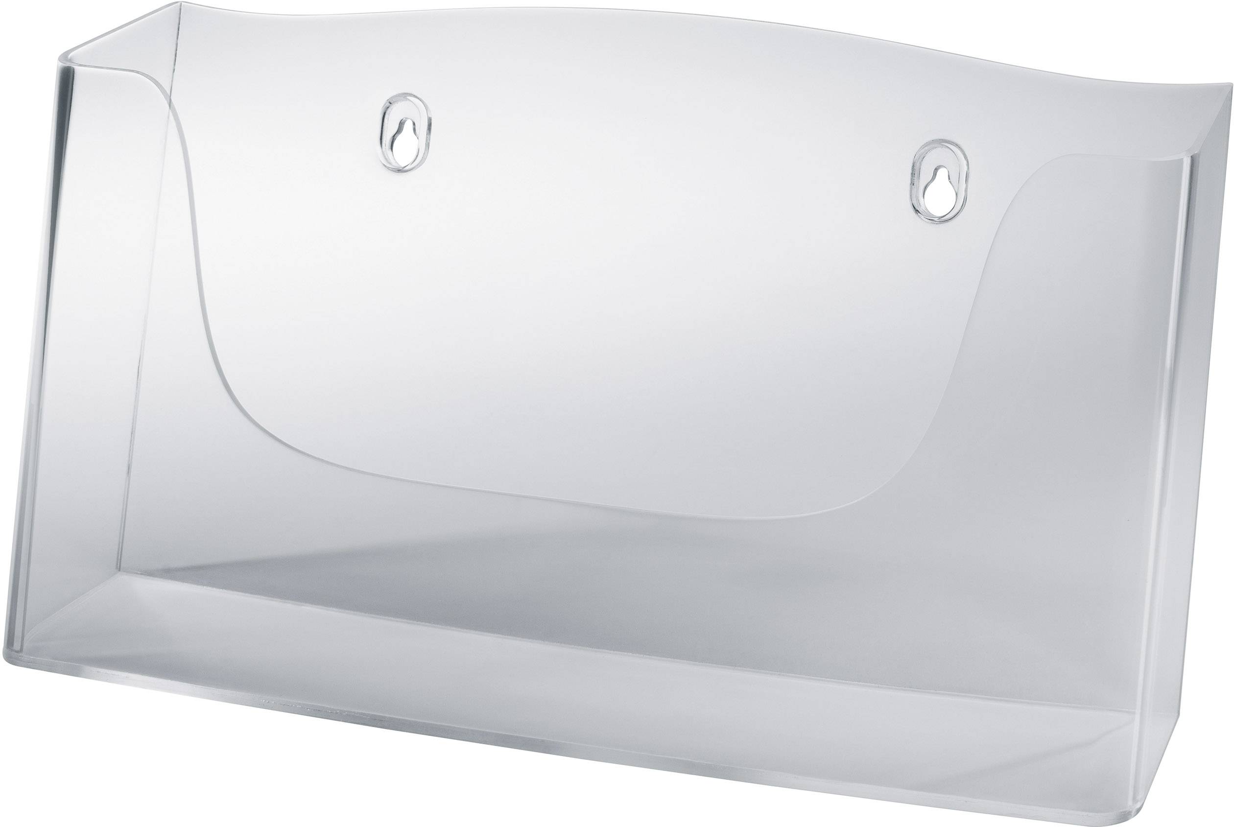 Durchsichtiger Wandhalter aus Kunststoff mit Öffnung oben zur Aufbewahrung von Dokumenten.