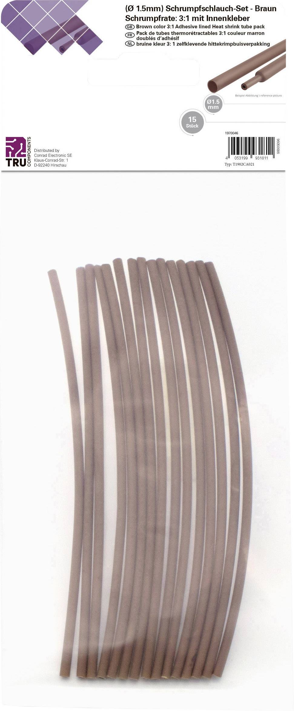 Braunes Schrumpfschlauch-Set (9 Stück, 15 mm), schrumpft im Verhältnis 2:1, inklusive Innenkleber, geeignet für Kabel.<br><br>