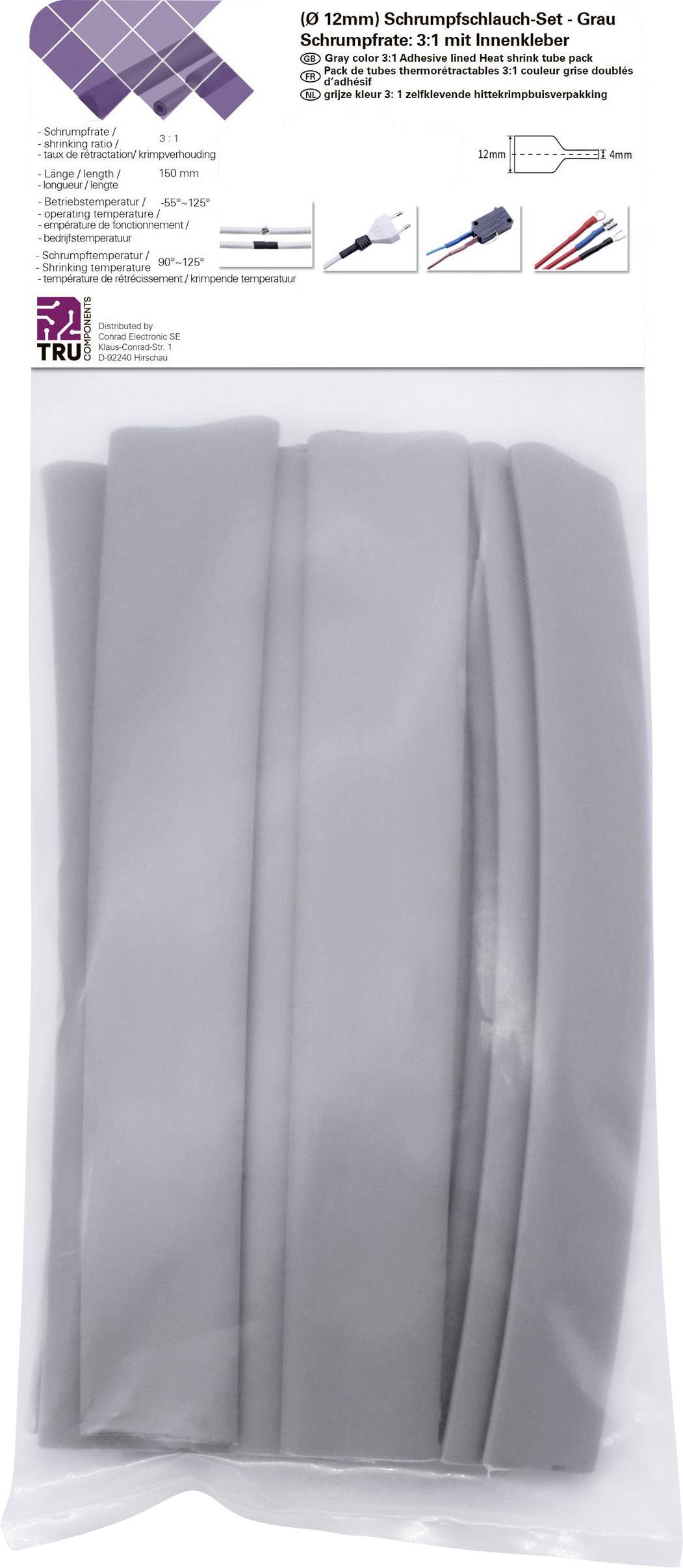 '10-teiliges Schrumpfschlauch-Set, grau, Schrumpfrate 2:1.' Set enthält verschieden große Schläuche, geeignet für elektrischen Isolationsschutz.
