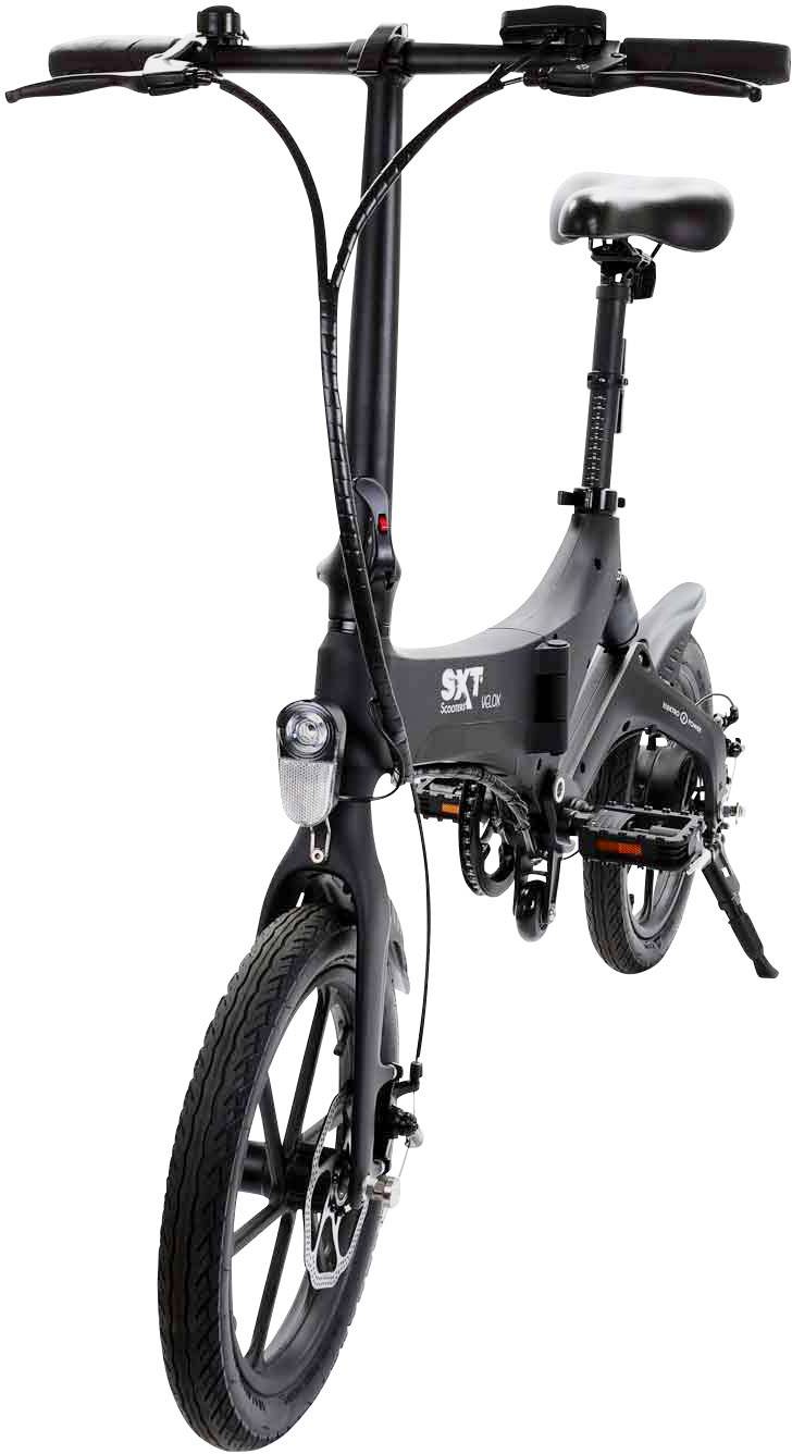 SXT Scooters VELOX E-Bike mit Trittantrieb Schwarz Lithium 36V 5.2Ah Rahmen klappbar, mit herausnehmbaren Akku