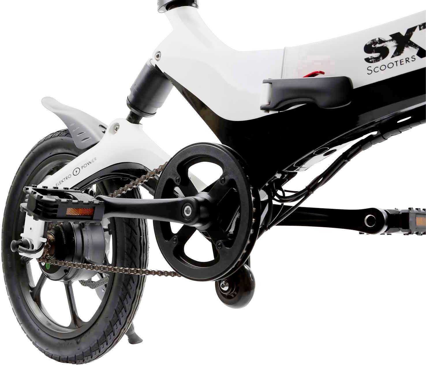 SXT Scooters VELOX E-Bike mit Trittantrieb Weiß Lithium 36V 5.2Ah mit herausnehmbaren Akku, Rahmen klappbar