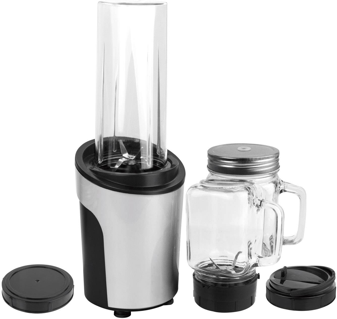 Mixer mit Glasaufsatz und abnehmbarem Glasbehälter. Enthält zwei verschiedene Deckel. Hauptsächlich für Getränke oder Smoothies.