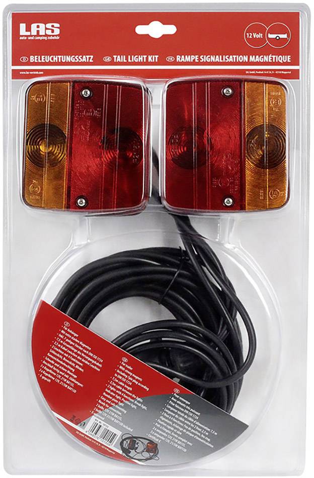 LAS Anhänger-Beleuchtungsset 7-polig Rückleuchte, Bremslicht, Blinker, Kennzeichenleuchte hinten 12V inkl. Magnethalter