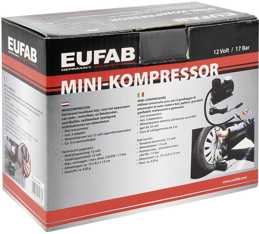 Eufab 21066 Kompressor Mini 17bar 17 bar Analoges Manometer