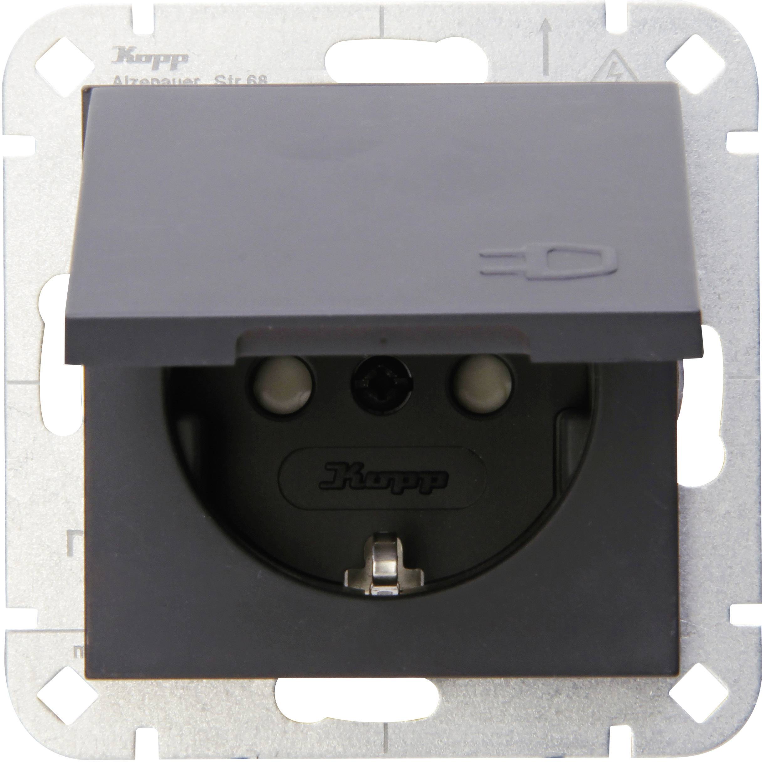 Kopp 1fach Einsatz Schutzkontakt-Steckdose mit Klappdeckel HK 07 Anthrazit 940115001 1 St.